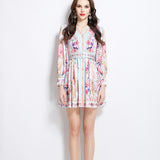 Dress Women 2025 New High-End Sense V To Receive Waist Thin Temperament Retro Print Long-Sleeved A-Word