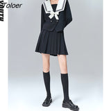Women Mini Skirts 2022 Spring Short A Line Solid Black Simple College Preepy Style Pleated