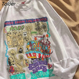 Hot Green Basketball Cartoon Print Sweatshirts O-neck Oversized Streetwear American Casual Goth Punk Fashion Teens