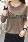 Fashion 2023 Spring Shinny T Shirt Women Paris Letter Printed Casual O Neck Long Sleeve Harajuku Shirts Female
