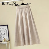 Vintage Skirt Women Knit High Waist A Line Soft Casual Elegant Black Skirts Streetwear Spring Autumn Fashion Midi