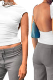 Backless T-shirt Women Casual 2023 Summer O Neck Y2K Crop Tops Short Sleeve Streetwear Fit Slim Base Tees Female T