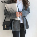 Women Autumn Solid Single Breasted Cardigans V-neck Leisure Warm Loose Female Jumpers Knit Korean Simple Outwears