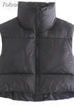 Solid Stand Collar Cropped Waistcoat Puff Vest Women Casual Sleeveless Zipper Jackets Autumn Winter Warm
