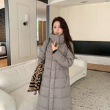 Hthick Long Standing Collar Down Cotton Padded Jacket Female 2024 Autumn Winter New Loose Korean Version Show Thin All-Match Coat-Outfit