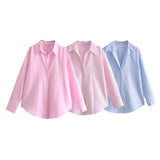 New Women's Simple Fashion Casual Loose Collar Single Buckle Long-Sleeved Shirt