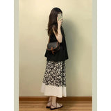 Dopamine Sleeveless Top Women Summer New Set Of High-Waisted Hanging Feeling Relaxed A Word Broken Flower Long