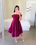 Summer Ladies Sexy Off Shoulder Flower Print Dress Elegant Short Sleeve Elastic Irregular Casual Dress Vestido De