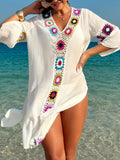 Women's Explosive Hand Hook Splicing Dress Open Sexy Long Dress Robe Beach Cover