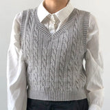 Vintage Print Women Sweaters Autumn New V-Neck Sleeveless Female Knitted Vest Streetwear y2k Top Pullover Casual