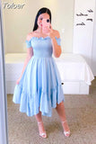 Summer Ladies Sexy Off Shoulder Flower Print Dress Elegant Short Sleeve Elastic Irregular Casual Dress Vestido De