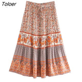 2023 Summer Skirt Women Paisley Floral Print Skirts Casual Vintage A-Line Beach Skirt saia Jupe Femme faldas Midi