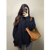 Temperament Vintage Knitted Sweater Asymmetric Knitted Cardigan Jacket Woman 2025 New Autumn And