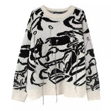 Dark stripes Black White Pullovers Y2k Clothes Sweaters Destroyed Ripped Women's sweater Men Harajuku Hole Knit