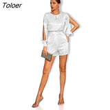 Luxurious Sequin Split Sleeve Playsuit Sexy Elegant Party Jumpsuit Shining Women Clothing Autumn Outfits Body