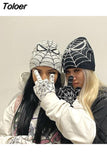 Hop Y2k Spider Pattern Wool Acrylic Knitted Hat Women's Beanie Winter Warm Grunge Hip Hop Leisure Skull Outdoor Sports