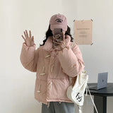 2023 New Winter Down Cotton Jacket Women's Short Jacket Small Korean Horn Button Milk Fufu Cotton-Padded Jacket-Outfit