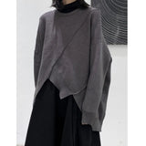 Gray Irregular Big Size Knitting Sweater Round Neck Long Sleeve Women Pullovers New Fashion Autumn Winter 2022