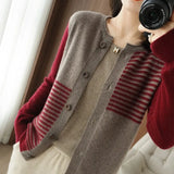 100% Cashmere Round neck sweaters Autumn/Winter 2022 Women's Collar Cardigan Casual Knit Tops Korean Plus Size Female