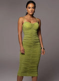 Sexy Pleated Strap Midi Party