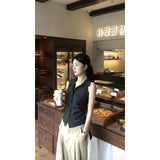 Sexy Babes POLO Necked Striped Slings With Casual Trousers Two-Piece Suit