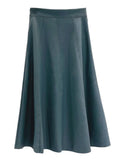 Waist Vintage PU Skirt Women Maxi Leather Skirts Womens 2022 Autumn A Line Green Faux Leather Long Skirt For Women