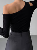 Fashion Women's Knitted Pullover Oblique Collar Long Sleeve Off Shoulder Hollow Out Sweater Female Autumn 2023 New