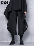 High Elastic Waist Black Hollow Out Long Wide Leg Trousers New Loose Fit Pants Women Fashion Spring Autumn 2023