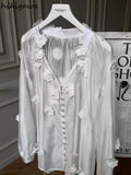 Women Shirts Chic 3D Floral White Blouses 2023 Blusas Mujer De Moda Embroidery See Throught Sexy Summer Blouse