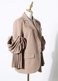 Fashion Women Blazer Notched Collar Long Sleeve Pleated Patchwork Single Breasted Waist Suit Jackets Summer 2023 New