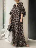 Leopard Print Puff Sleeve Dress For Woman v neck puff sleeve loose colorblock long dresses female clothing 2023