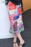 Skirts for Women 2023 Faldas Mujer De Moda High Waist A-line Loose Print Long Jupe Fashion Folds Split Pleated Chic
