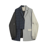 Women Blue Plaid Asymmetrical Big Size Blazer New Lapel Long Sleeve Loose Fit Jacket Fashion Spring Autumn 2023