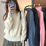 Turtleneck Zipper Cardigan Women Autumn Winter Long Sleeve Knitted Pink Cardigans Woman 2023 Korean Solid Color