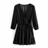 New Summer Women Ruffles Lace Chiffon Dress Boho Mini Beach Dress Three Quarter Sleeve Ladies Party Dresses