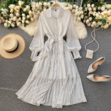 Bohemian Floral Dot Dress Women Sweet Puff Sleeve V Neck A-line chiffon Dresses Summer Ruffles Beach