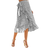 Woman Skirts High Waisted Pink Ladies Floral Ruffle Long Skirt Summer Asymmetrical Slit Lace Up Wrap Midi Clothes
