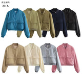 New Women's Fashion French Big Pocket Short Autumn Bomber Jacket