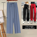 Slacks Women's Loose Summer Long Pants Soft Ice Silk Full-Length Black Wide Leg Pants Women Khaki High Waisted