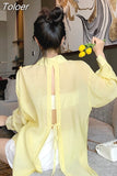 Korean Sunscreen Shirt Women 2023 Summer Clothes Fashion Bandage Blouses Elegant Loose Long Sleeve See Through White