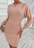 Spring Pink Sweet O-Neck Bat Sleeves Solid Mini Sweater