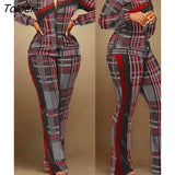 Women Sets Autumn Long Sleeve Plaid Print Zipper Top Slim Plare Pants Casual 2 Piece Set 2022 Fashion Sports Lady