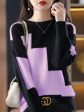 Winter Clothes Women Fashion Tops 2022 Round Neck Knitting Color Matching Long Sleeve Top Oversized Sweater Women