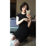 Niche High-End Set Women's 2025 Summer Body-Repair Short-Sleeved Blouse Mesh Lattice