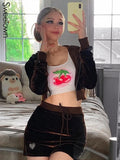 Pink Sweet Velvet Y2K Hooded Jackets Diamond Heart Kawaii Hoodies Women Zip Up Long Sleeve Cropped Sweatshirts