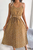 Floral Belted Spaghetti Strap Pleated