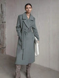 Women Autumn Woolen Long Sleeve Coat Lapel Lace-up Office Lady Long Jackets Female Elegant Windbreaker Thicken Streetwear
