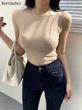 2022 Spring Summer Sexy Goth Vest T-shirt for Women New Fashion O-neck Slim Top Sleeveless Solid T-shirt Basic