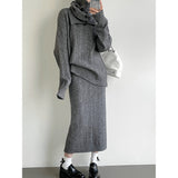 Women's Knit 3 Piece Set Twist Wool Sweater + Scarf + Midi Skirt 2022 Winter New Korean Sleeve