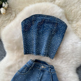 Hot Diamond Cowboy Suit Women's Summer Sleeveless Chest Vest + High-Waisted Denim Horn